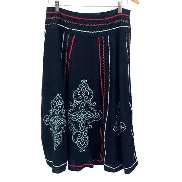 Saint Tropez West Womens Embroidered Lined Linen Blend Flare Skirt Black‎ Size 8 - Picture 2 of 10
